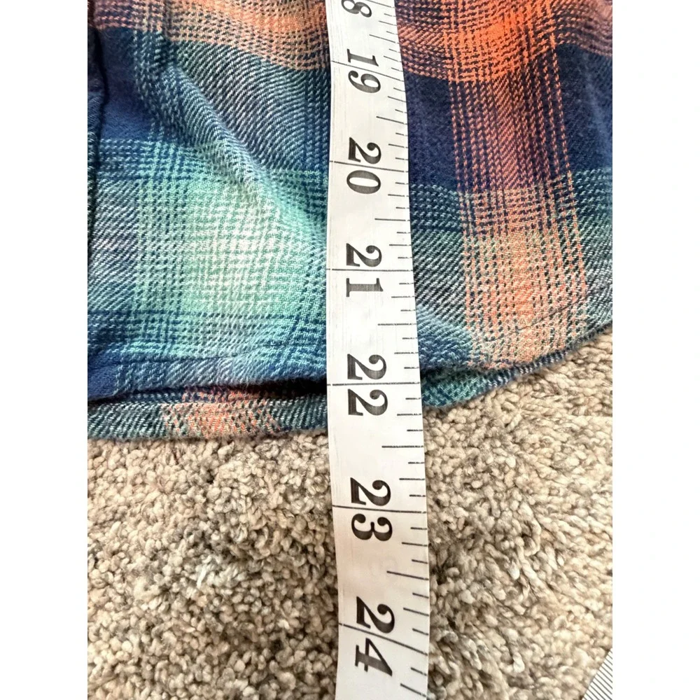 Old Navy Boys Blue Orange Plaid Flannel Button Down Shirt L 10-12 Soft!